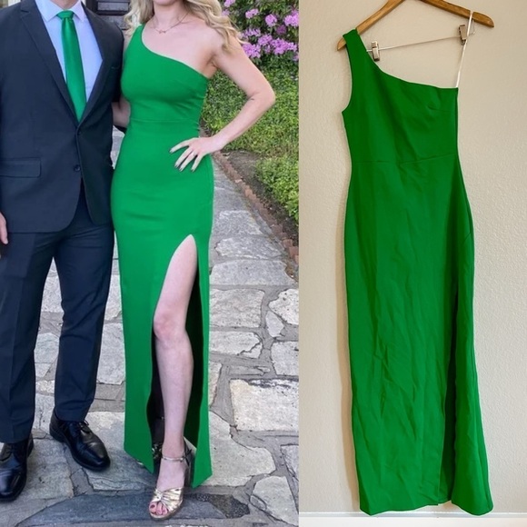 Good Times Only Green One-Shoulder Maxi Dress - Picture 1 of 9